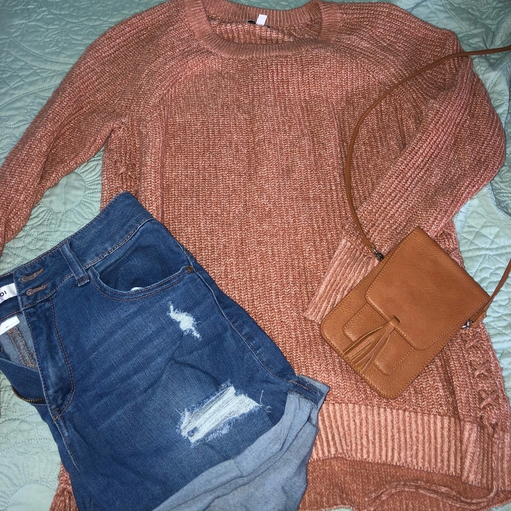 Rust Sweater with criss cross tie detail on sides!
